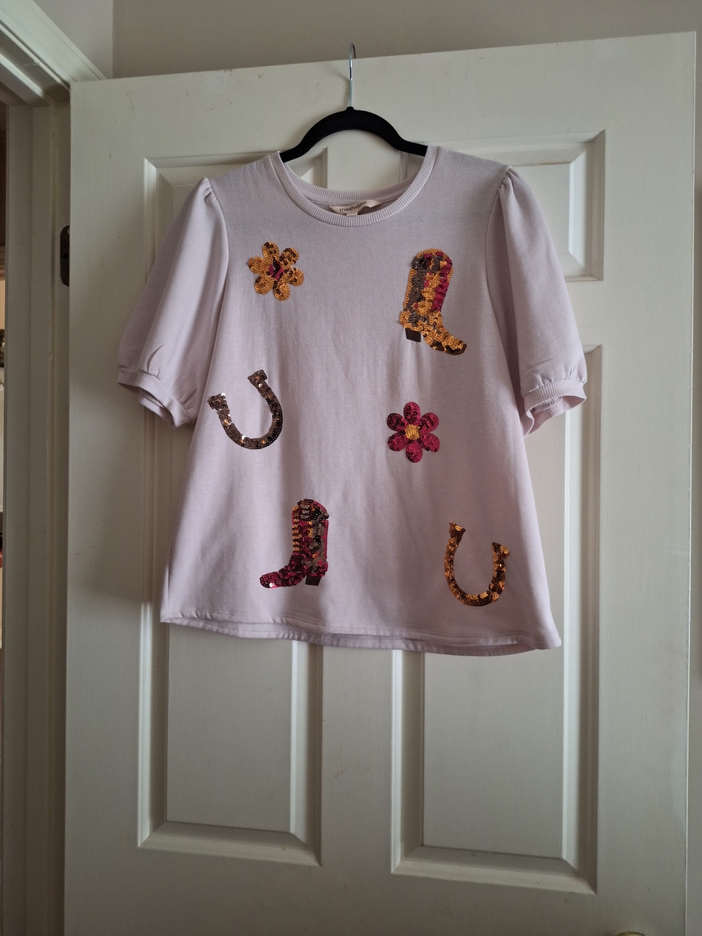 Women's Light Pink Sequin Embellished Tee